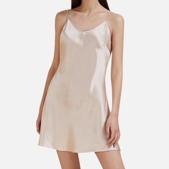 [NEW] [NWT] YEATION Silk Satin Slip Nightgown Rose Gold Pink Dress Chemise [M] - Picture 1 of 8
